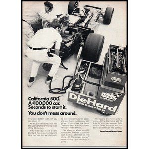 1970 Sears Diehard Car Batteries Vintage Print Ad California 500 Race Wall Art